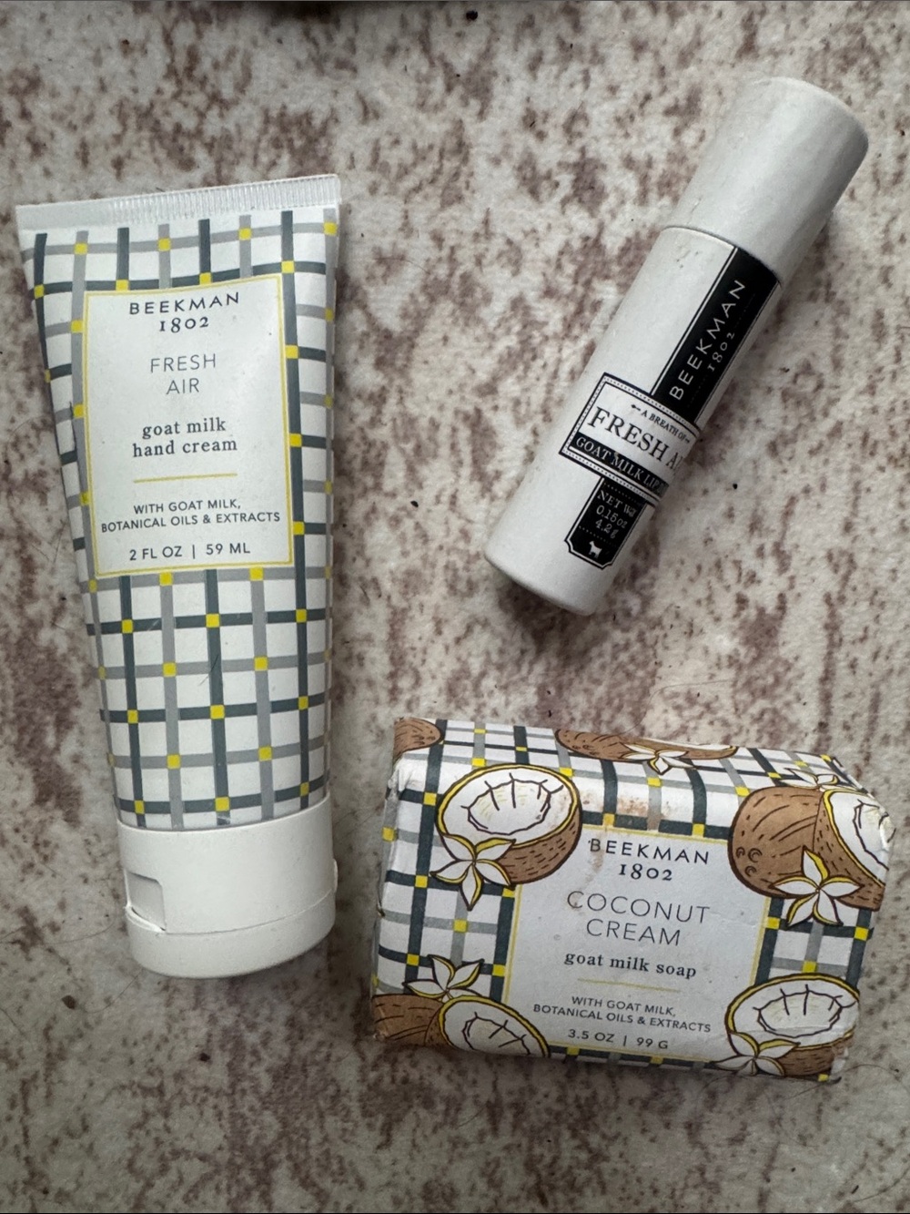 Beekman 1802 Fresh Air Goat Milk Hand Cream, Lip Balm and Soap bundle